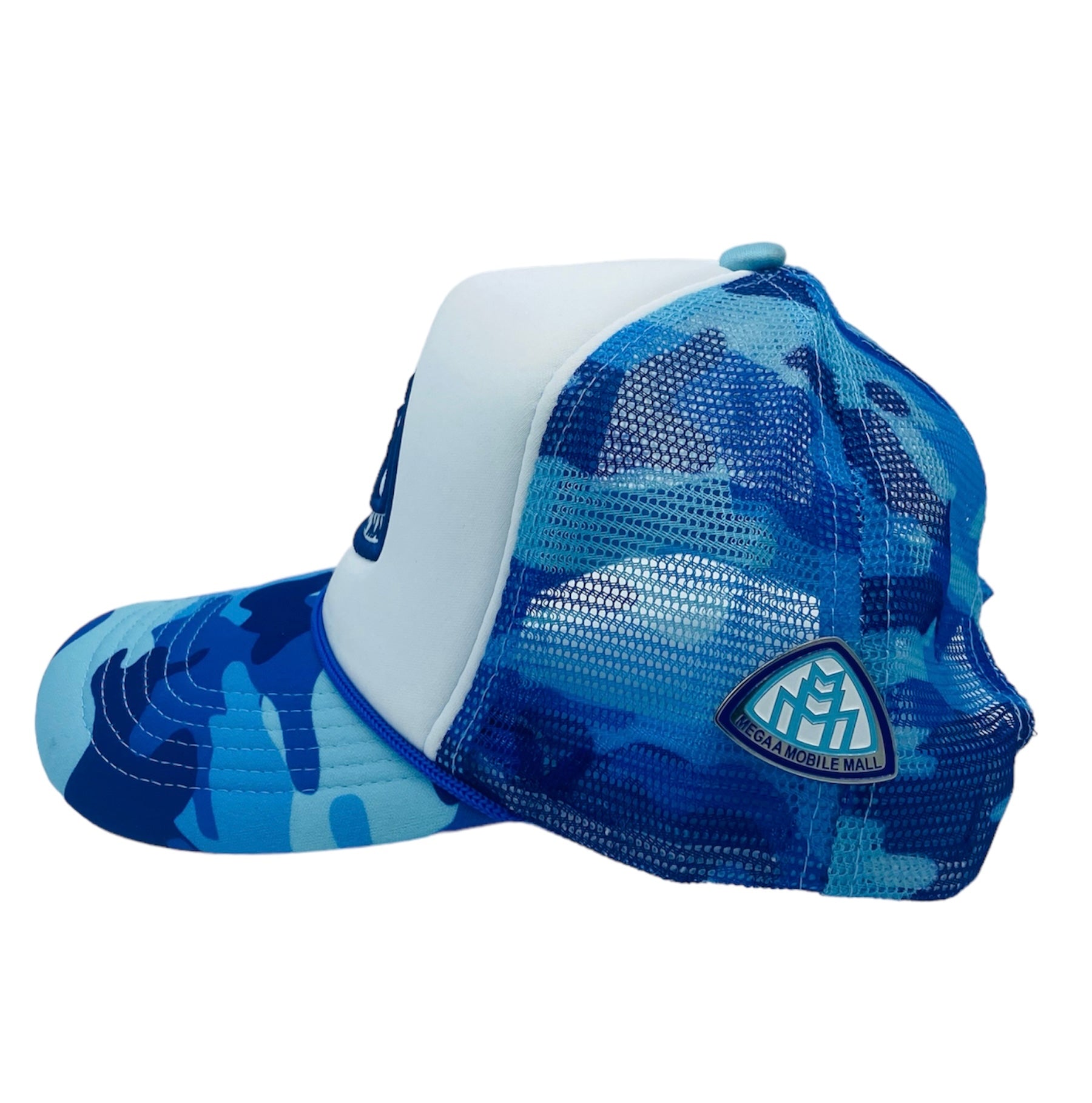 Triple M Logo Trucker - Blue Camo side view 