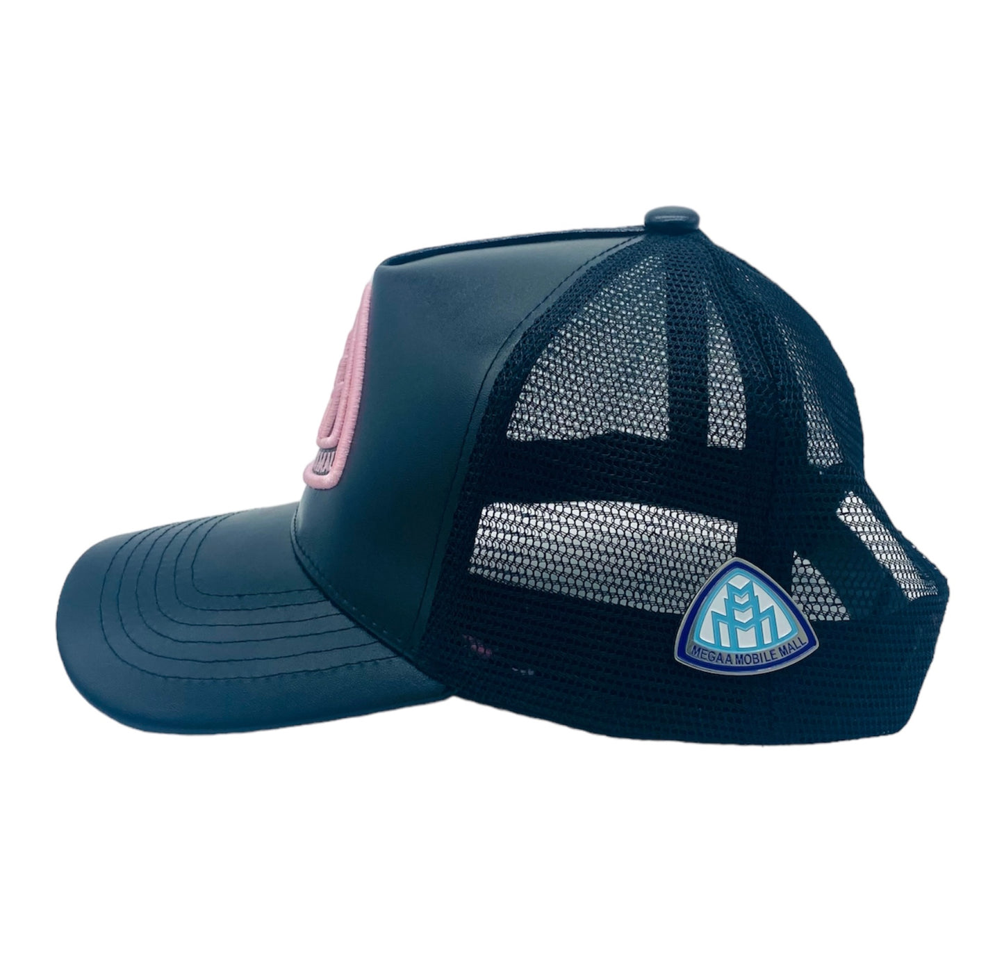 Triple M Logo Trucker - Black/Pink Leather side view