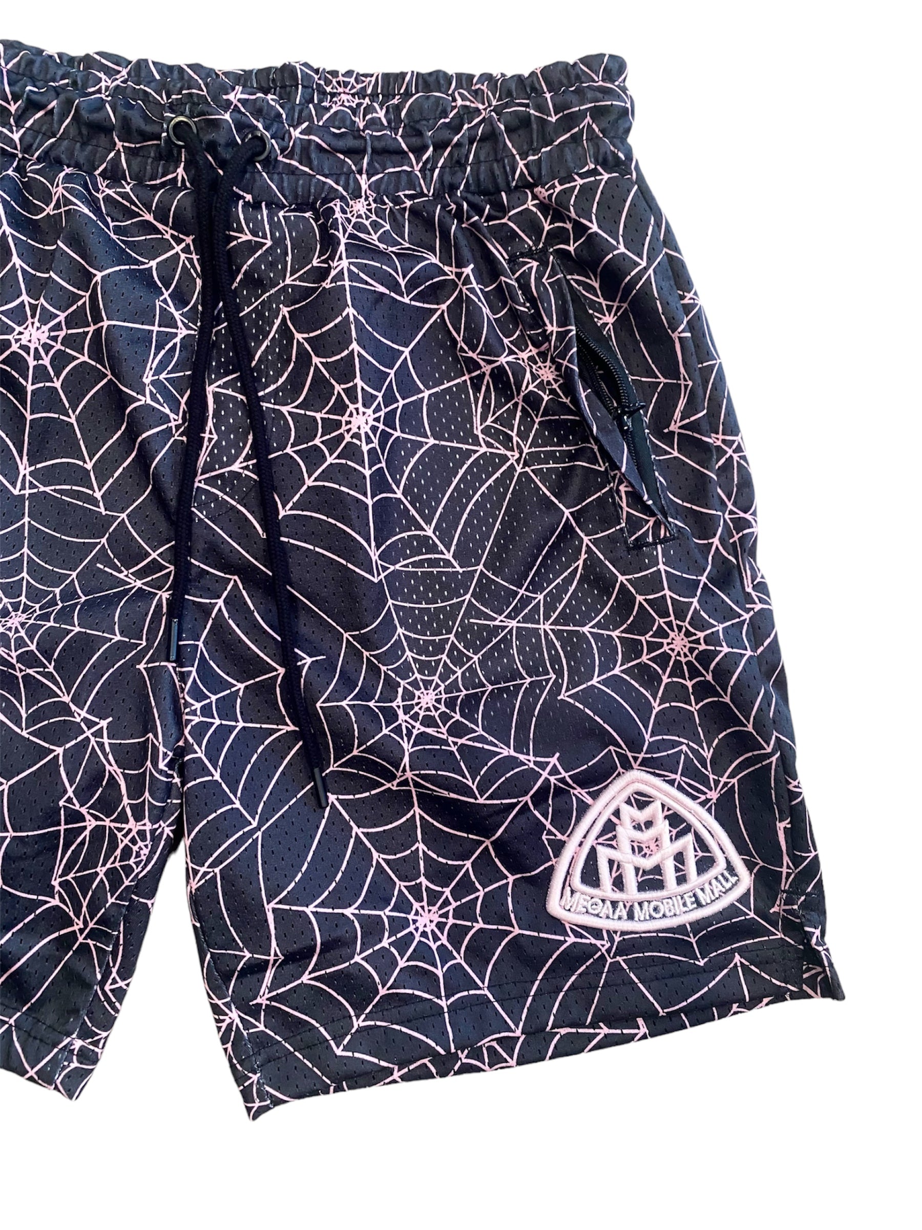 Black Spider Mesh Shorts closer front view