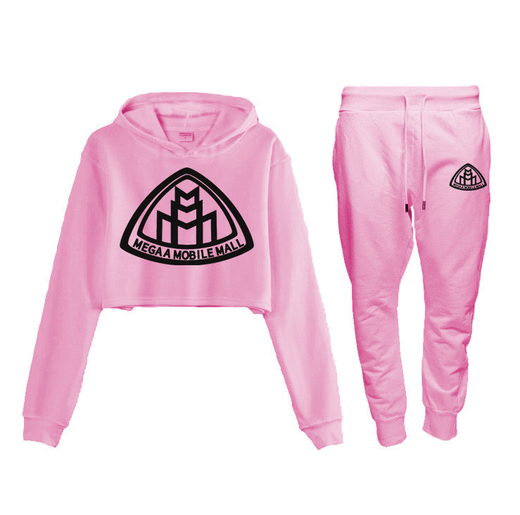 Sudadera rosa claro con logo y top corto 